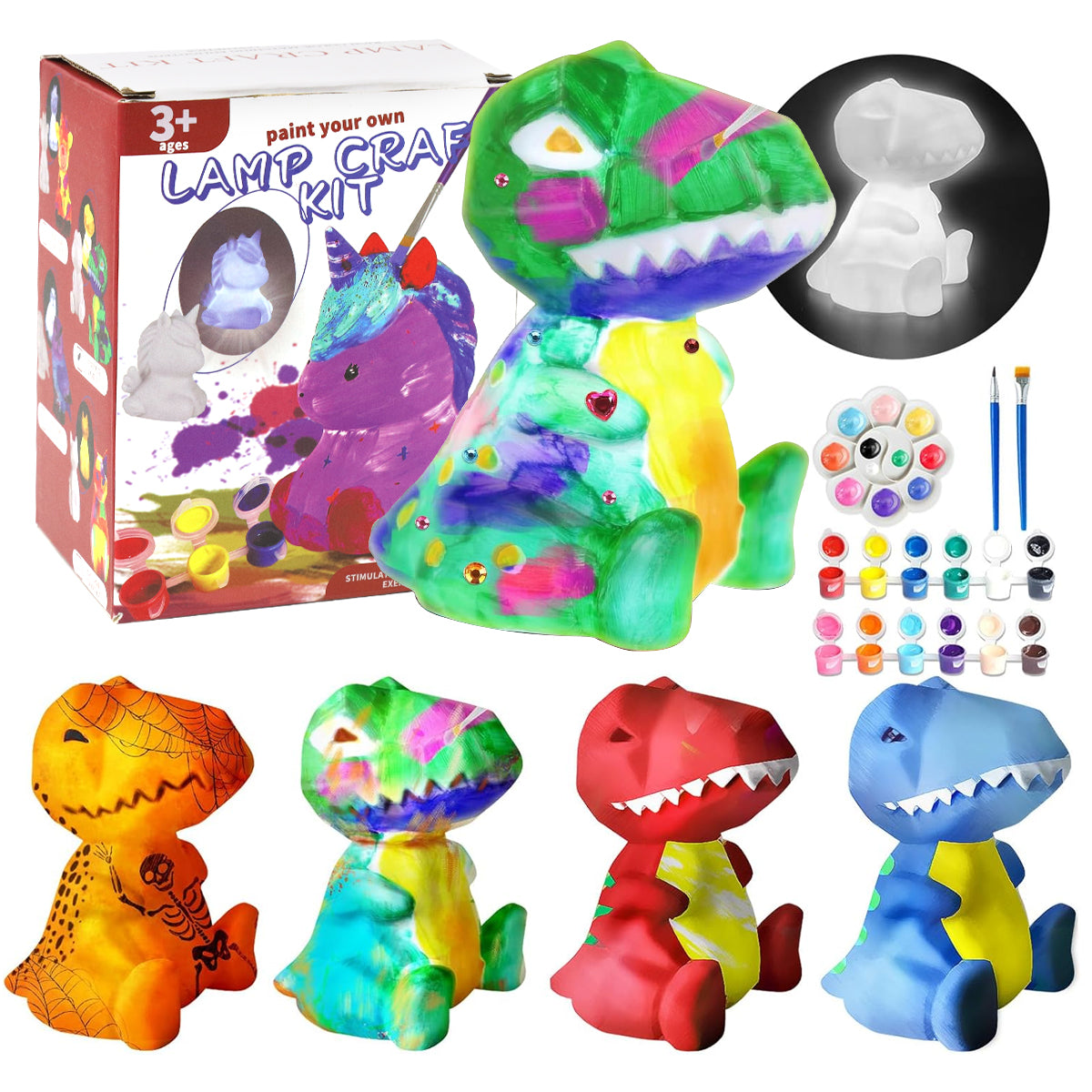 PATPAT DIY 4.3in Paint Your Own Dinosaur Lamp - Arts and Crafts Supplies Painting Kit for Kids Teens Adults with 12-Color Paints and Brushes Games for Girls Birthday Gifts for Kids Pack of 1 PATPAT DIY 4.3in Paint Your Own Dinosaur Lamp - Arts and Crafts Supplies Painting Kit for Kids Teens Adults with 12-Color Paints and Brushes Games for Girls Birthday Gifts for Kids Pack of 1